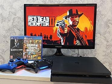 Şəkildəki original dəst PS4 slim 500gb nöqtə cızıq yox +2 pult+ 2disk — 2