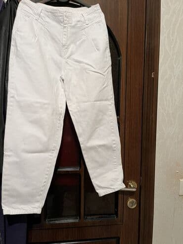 женские брюки кюлоты: Ağ rəngli qadın şalvarları dəsti - Model 1: Bej-ağ tonlu karqo — 3