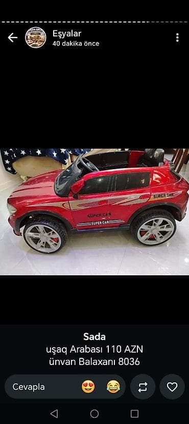 Uşaq üçün elektrik maşınları: Uşaq üçün elektriklə işləyən minik maşını – qırmızı rəngdə “Super Car” — 3