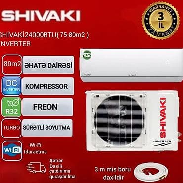 Kondisioner Shivaki, 70-80 kv. m, Split sistem, Kredit yoxdur, Pulsuz quraşdırılma
