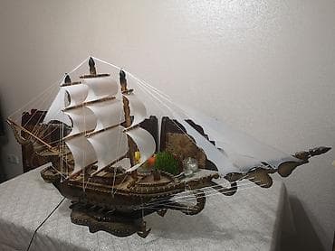 Velosiped aksesuarları: Dekorativ yelkənli gəmi maketi – işıqlı El işidir - Material: ağac və — 2