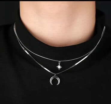 qizil sepler kisi ucun: Gümüş rəngli ikiqat boyunbağı seti - Dizayn: İki qatlı kombin – biri — 4