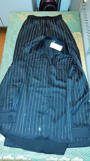 hamam papagi: Qadın geyim dəsti – köynək və şalvar - Rəng: qara, nazik parlaq/saten — 2