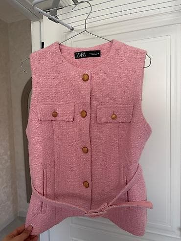 gün eynəyi: ZARA qadın jileti – tweed fakturalı, açıq çəhrayı rəng. - Model — 5