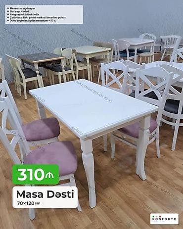 stul bar: Məhsul: Masa Dəsti Ölçü: 70×120 sm Komplekt: 1 masa + 4 stul — 1