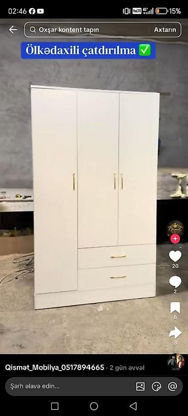 3 qapılı dolab: 3 qapılı, Bej, Digər material, Açılan, Düz dolab — 9