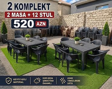 boş kisə: 🌿 Bağ və həyət üçün plastik masa-stul dəsti ✅ 2 Komplekt – 2 Masa + 12 — 1