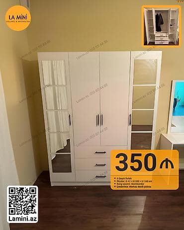 hamam dolapları: 4 qapılı, Güzgülü, Ağ, Açılan, Düz dolab — 1