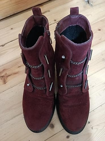 əsgər cəkməsi: Qadın botları – bordo rəng 37razbil teze kimid - Material: süet — 3