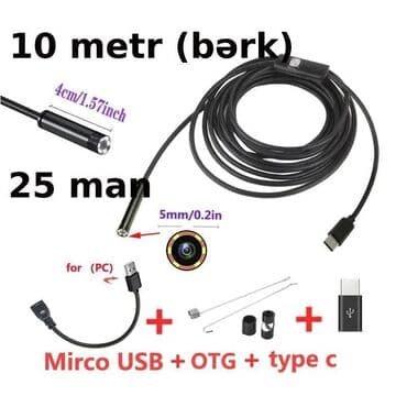 Endeskop kamera. 🚩 Naqil Uzunluğu -10 Metr (30₼) - bərk ✅Led İşıq