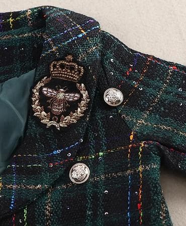 Uşaq üçün iki parçalı tweed dəst - Üst: ikiqat düyməli, qara-yaşıl