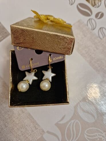 qizil sirqa: A’la brendindən zərif sırğa - Model: ulduz və inci asqılı sallantılı — 3