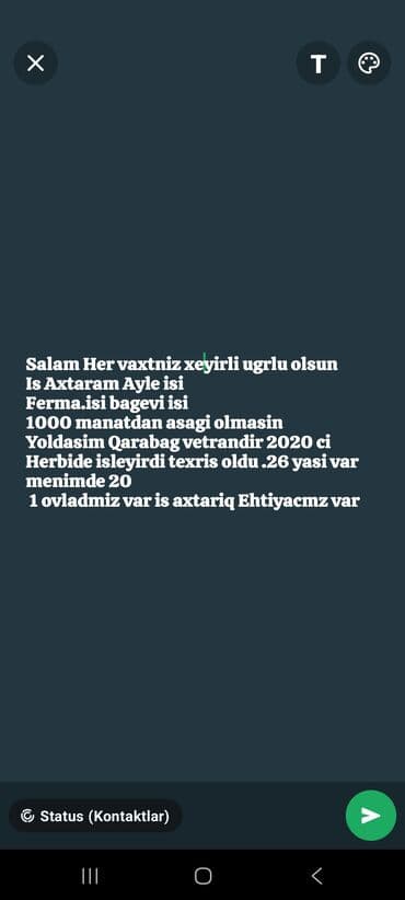 ov itlerinin satisi: Narahat eledim Sizi Yoldasim Qarabag vetrandi. 25 yasi var menimde 20 — 1