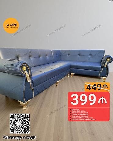 mavi divan: Künc divan, Açılan, Bazalı, Dəri, Şəhərdaxili pulsuz çatdırılma — 1