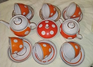Qab-qacaq və mətbəx ləvazimatları: Çay dəsti, rəng - Narıncı, Farfor, 6 nəfərlik, SSRİ — 1