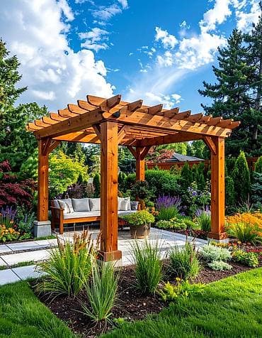 Açıq havada istirahət zonaları üçün taxta pergola - Material lalafo.az -da Açıq havada istirahət zonaları üçün taxta pergola - Material
