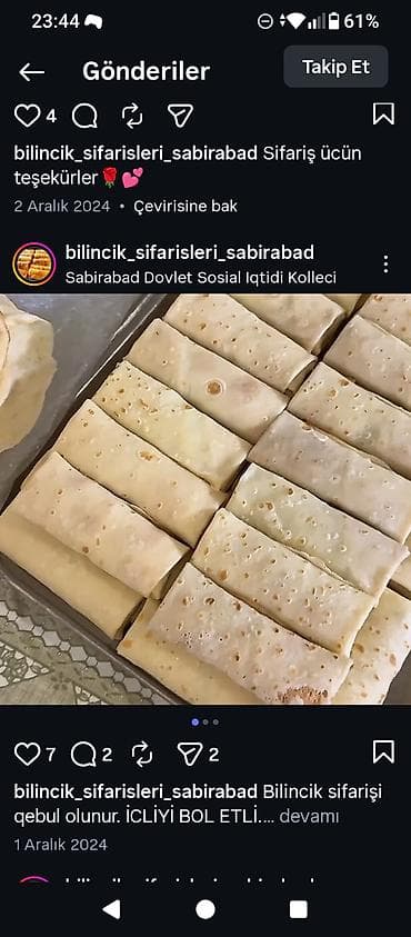 Şirniyyat məhsulları: Toyuq ətli blinçiklər – sifarişlə hazırlanır. - İçlik: xırda — 3