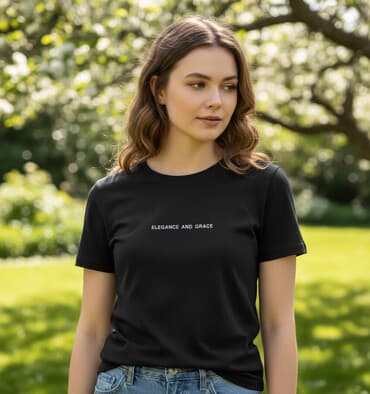 Qara t‑şört – “ELEGANCE AND GRACE” yazılı - Rəng: qara - Ön hissədə lalafo.az -da Qara t‑şört – “ELEGANCE AND GRACE” yazılı - Rəng: qara - Ön hissədə