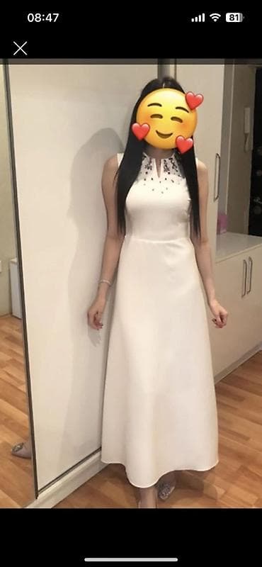 Ağ rəngli zərif gecə/qonaqlıq donu - Stil: A-kəsim, uzun (baldırdan