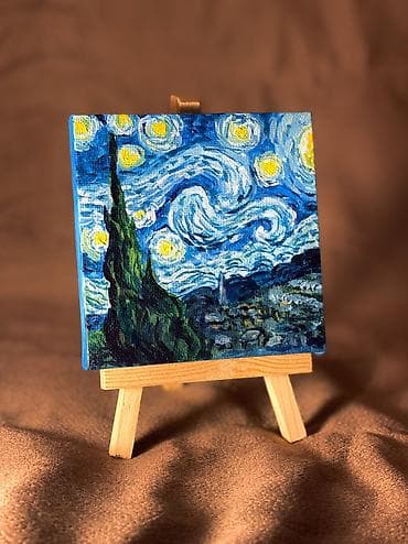 Mini kətan molbertdə 
10x10sm
Ulduzlu gecə, Van Gog — 1
