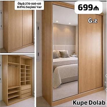 qapi taxda: Kupe Dolab - Ölçü: 270 × 160 × 60 - Rəng seçimi var - Qiymət: 699 ₼ — 1