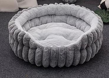 qus dami satilir: Yumşaq tüklü ev heyvanı yatağı – boz rəngdə, dairəvi dizayn - — 1