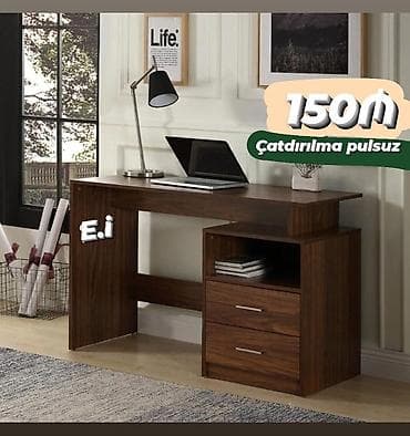 madeyra yazi masasi: Düz masa, Stulsuz, Polkalı, Siyirməli, Teksturalı laminat — 1