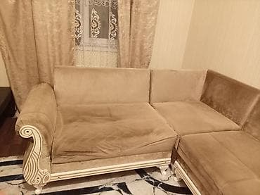 divan satilir: Угловой диван, Нераскладной, Без подьемного механизма, Велюровая ткань — 6