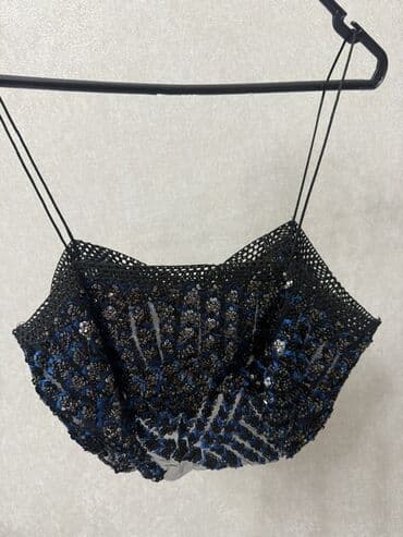 силиконовый бюстгальтер пуш ап: Qara-mavi rəng çalarlarında, payetlərlə işlənmiş şəbəkə/parça — 3