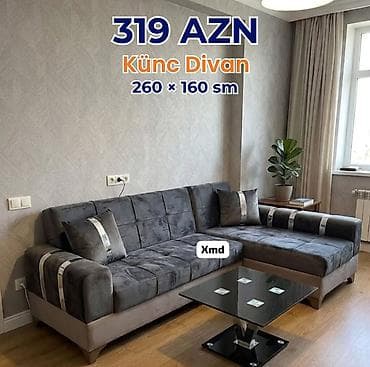 ucuz kunc divan: Künc divan – 260 × 160 sm - Rəng: tünd boz/çəhrayı alt tonlarla - — 1