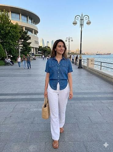 sort: Qadınlar üçün denim görünümlü qısaqol köynək Tamerlan ;standart - — 1
