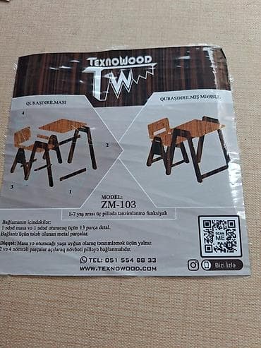 Uşaq masa-stul dəsti – Texnowood TW, model ZM-103 - 1–7 yaş arası — 2