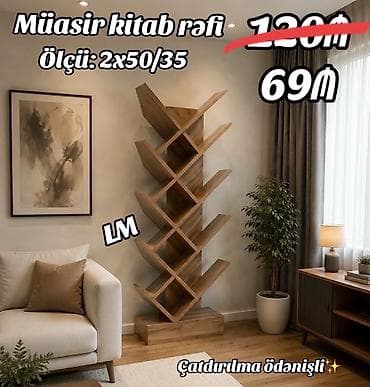 Müasir kitab rəfi - Ölçü: 2×50/35 - Dizayn: şaquli konstruksiya