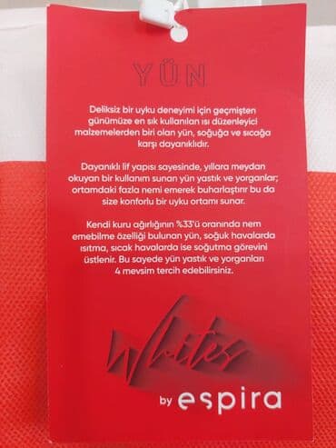 dəvə yunu: YENİ MƏHSUL. Espira firmasının yun tərkibli yastıqları. Tərkibi — 4