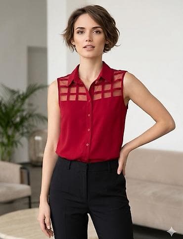 Şəxsi əşyalar: Qadın köynək və bluz kolleksiyası 1) Qırmızı sleeveless köynək - Ön — 5