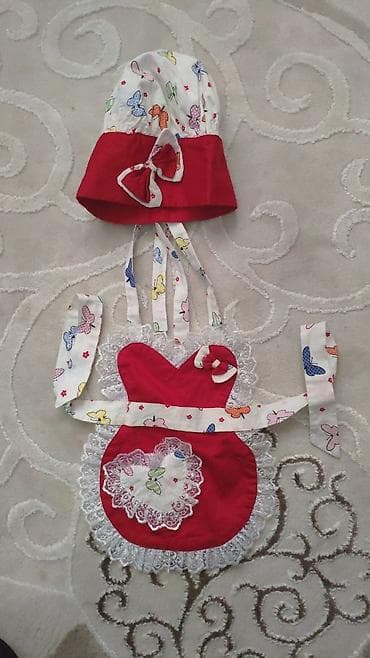 uşaq maşınları ucun: Kəpənək naxışlı ağ və qırmızı uşaq aşpaz dəsti, önlük və aşpaz — 2