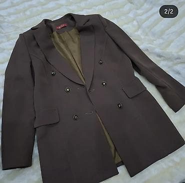 makyaj desti: Qadın kostyumu – şokolad rəngi - İki hissə: uzun ikiqat düyməli blazer — 2