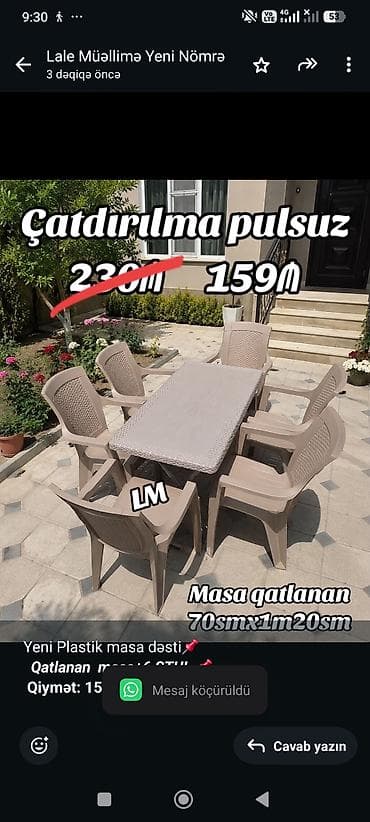 stul plastik: Yeni Plastik masa dəsti📌 _*Qatlanan masa+6 STUL*_ 📌 *Qiymət — 1