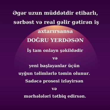 makler vakansiya: Qlobal – Onlayn İş İmkanı - Həftəlik və stabil qazanc fürsəti - Heç — 2