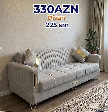 Divan – 225 sm Qiymət: 330 AZN (şəkildə göstərilib) - Rəng: Açıq boz