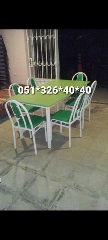 Masa və oturacaq dəstləri: Qonaq otağı üçün, Yeni, Açılan, Dördbucaq masa, 6 stul — 15