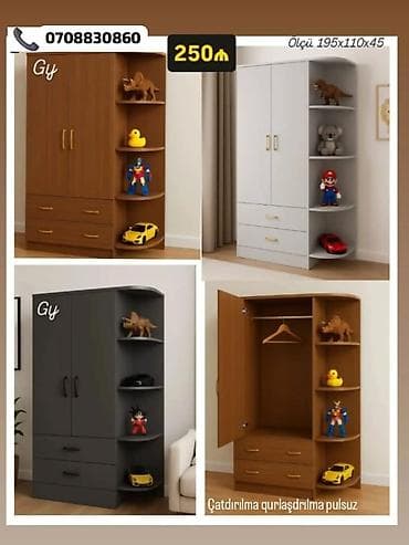 mini skaf: Uşaq otağı üçün çoxfunksiyalı paltar dolabı - Ölçü: 195×110×45 sm - — 1