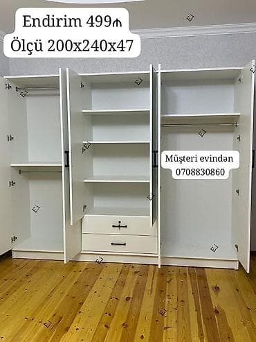 Ağ rəngli üç qapılı gardırob - Ölçü: 200 x 240 x 47 sm (şəkildə — 1