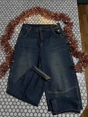 Geniş kəsimli tünd-mavi cins şalvar - Material: klassik denim (pambıq — 1