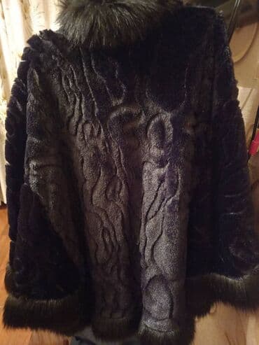 женские шлепанцы с мехом: Накидка из искусственного меха черного цвета без подкладкидлина 55 — 2