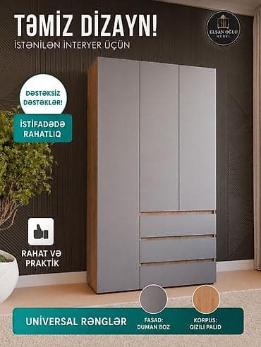 iskaflar: Minimalist üçqapılı şkaf – istənilən interyer üçün təmiz dizayn - — 1