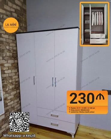 Dolablar: Açılan, 3 qapılı Düz dolab, Qarderob, paltar dolabı — 1