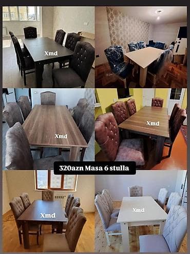 Mətbəx üçün, Açılmayan, Dördbucaq masa, 6 stul