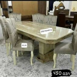 işlenmiş metbex mebeli gence: Qonaq otağı üçün, Yeni, Açılmayan, Dördbucaq masa, 6 stul — 1