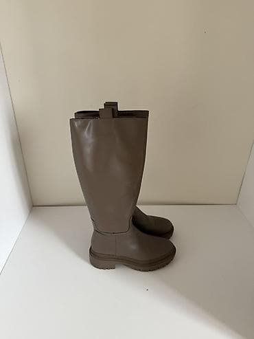 dəri mövsümi çəkmələr: H&M Qadın uzun çəkmələr – taupe/qəhvəyi rəng - Dizayna qədər — 1